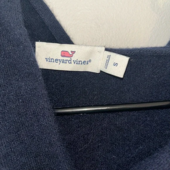 Vineyard Vines Navy Blue & White Stripe Hooded Wool Cashmere Sweater Size Small - Picture 7 of 12